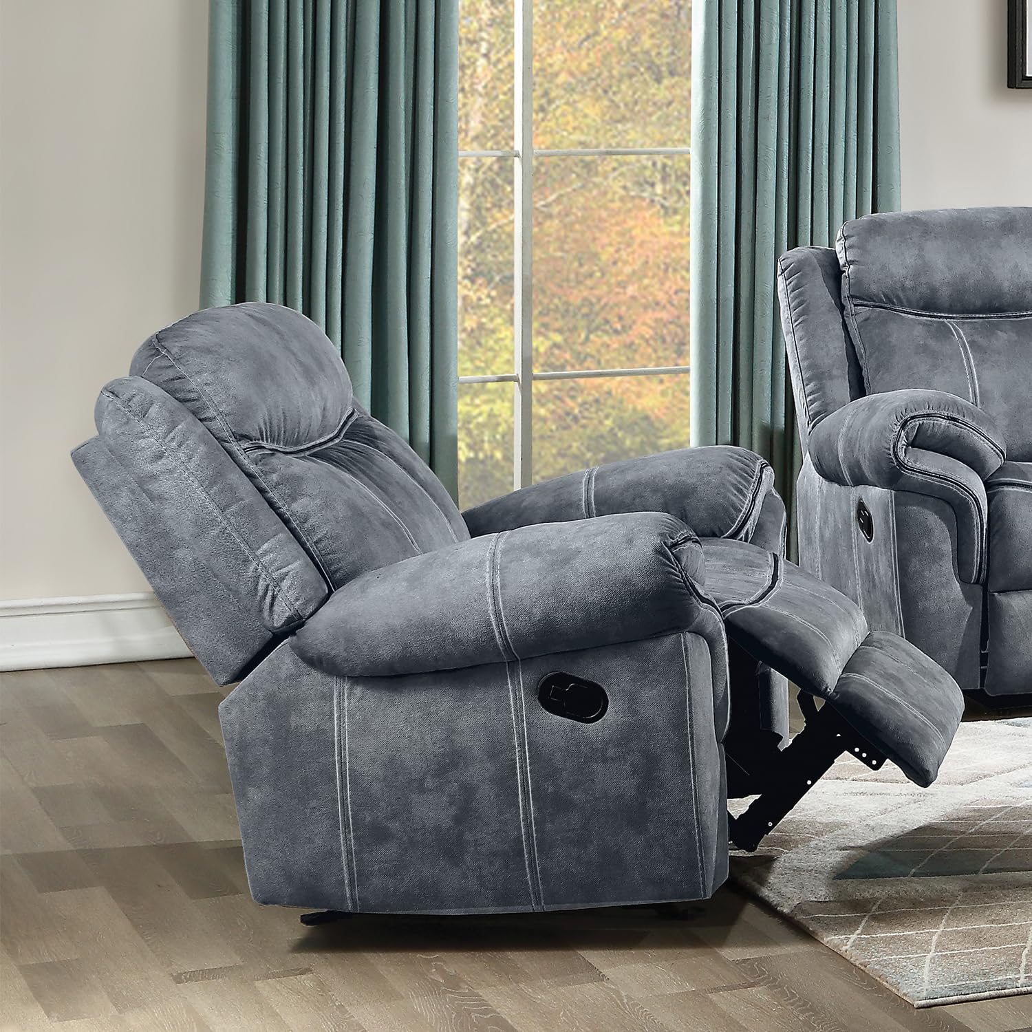 Acme Zubaida Velvet Horizontal Upholstered Glider Recliner In 2-Tone Gray